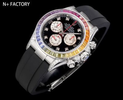 N Factory Rolex Daytona Rainbow Diamond Bezel 40mm 7750/4310/4131 Movement White Gold Case Watch